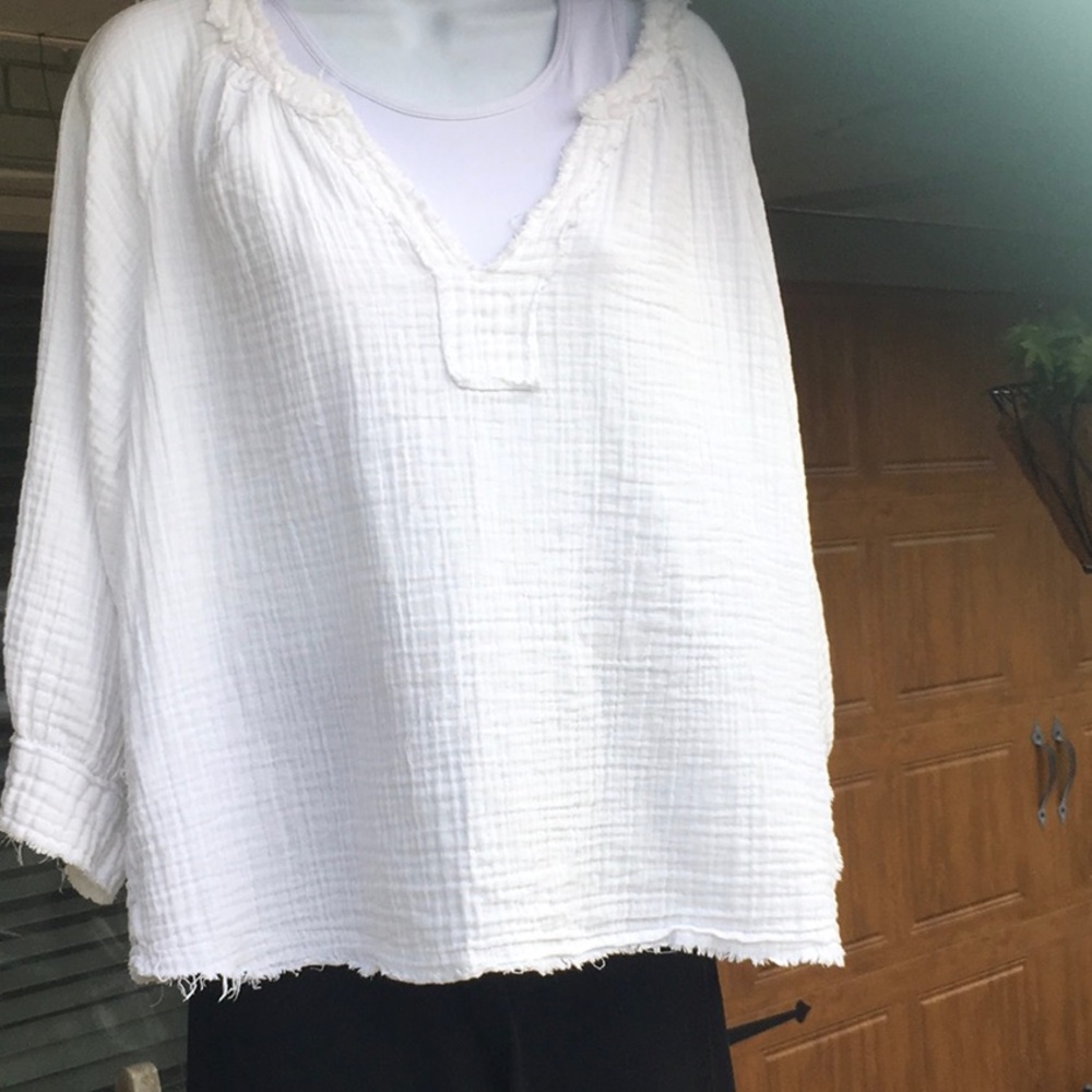 NATURAL LIFE White Gauze Peasant Tunic Top 21.5” long by 24.5” P2P.